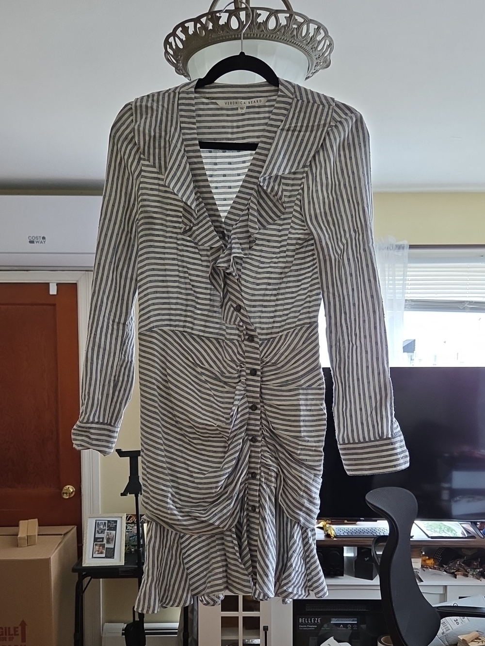 Veronica Beard Kai Swiss Dot Stripe Ruffled Shirt Dress SIZE 4